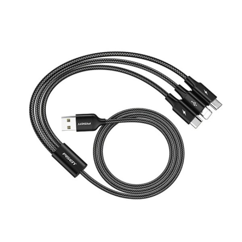 Cáp sạc Pisen 3 in 1 USB-A to (Lightning/ Type-C/ Micro)